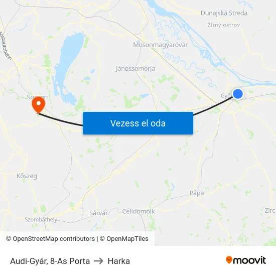 Audi-Gyár, 8-As Porta to Harka map