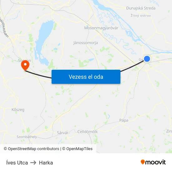 Íves Utca to Harka map