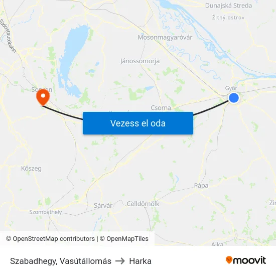 Szabadhegy, Vasútállomás to Harka map