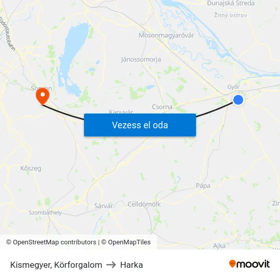 Kismegyer, Körforgalom to Harka map