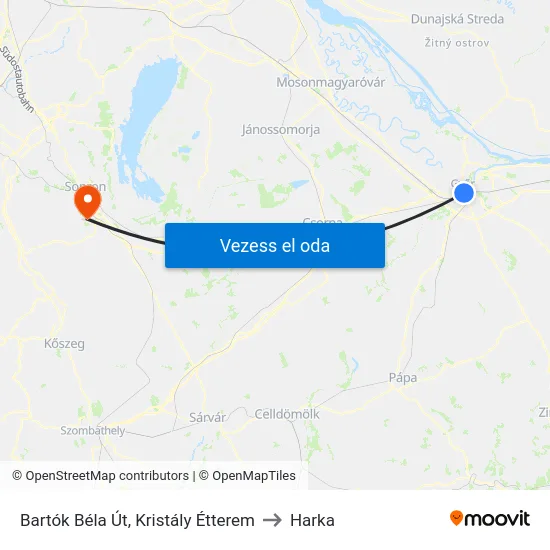 Bartók Béla Út, Kristály Étterem to Harka map