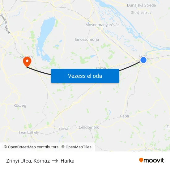 Zrínyi Utca, Kórház to Harka map