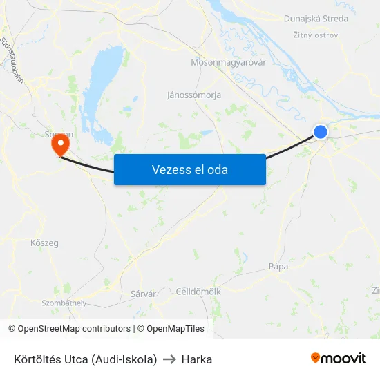Körtöltés Utca (Audi-Iskola) to Harka map