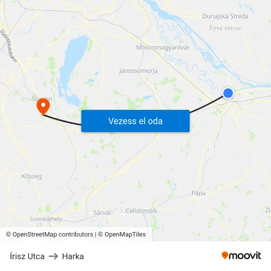 Írisz Utca to Harka map