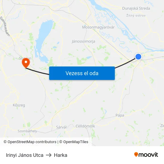 Irinyi János Utca to Harka map