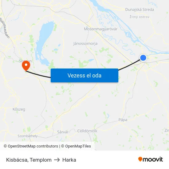 Kisbácsa, Templom to Harka map