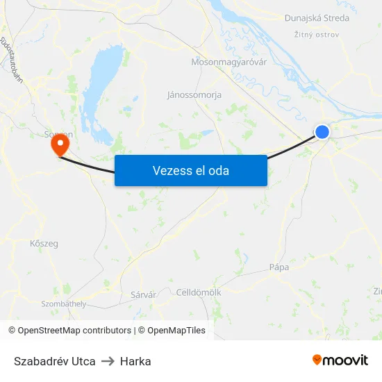 Szabadrév Utca to Harka map