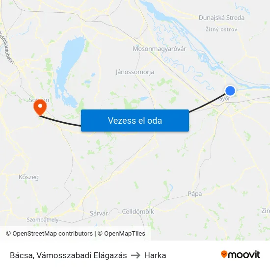 Bácsa, Vámosszabadi Elágazás to Harka map