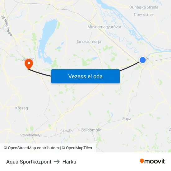 Aqua Sportközpont to Harka map