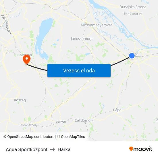 Aqua Sportközpont to Harka map