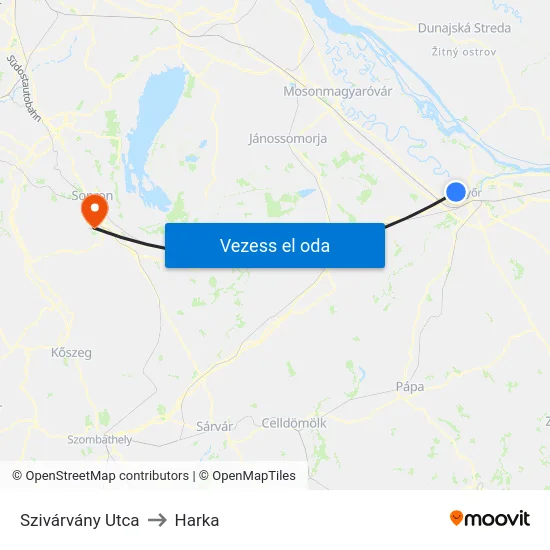 Szivárvány Utca to Harka map