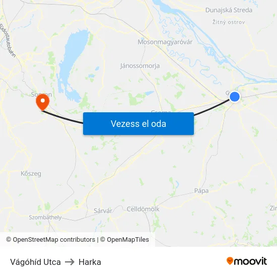 Vágóhíd Utca to Harka map