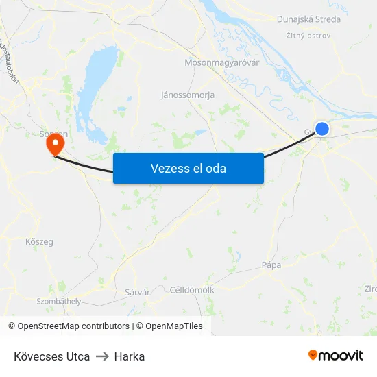 Kövecses Utca to Harka map