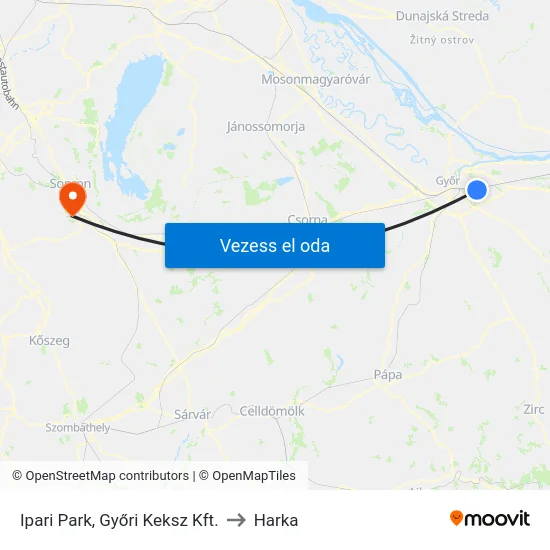 Ipari Park, Győri Keksz Kft. to Harka map