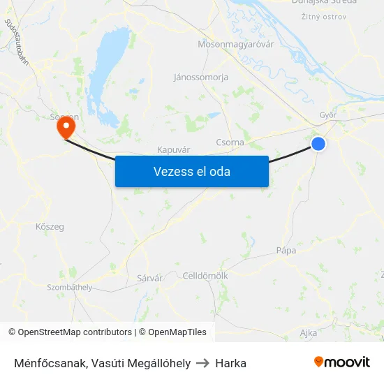 Ménfőcsanak, Vasúti Megállóhely to Harka map