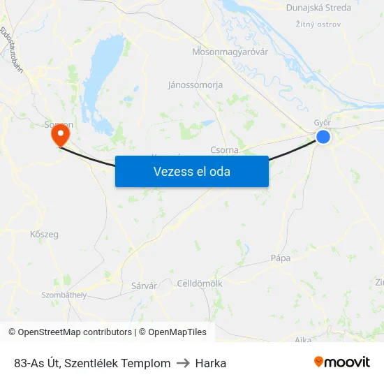 83-As Út, Szentlélek Templom to Harka map