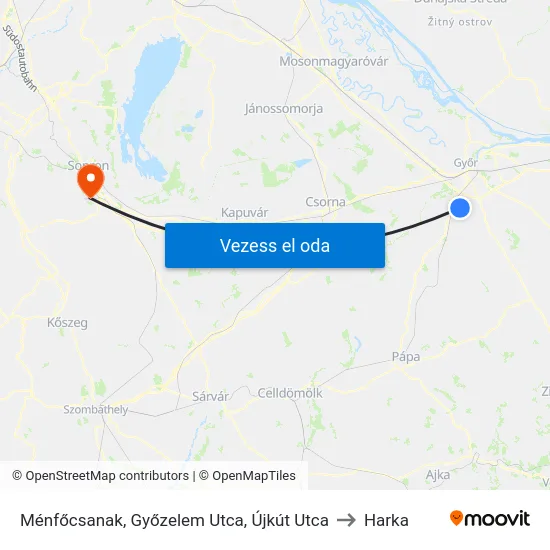 Ménfőcsanak, Győzelem Utca, Újkút Utca to Harka map