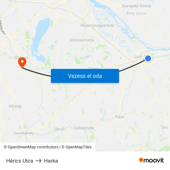 Hérics Utca to Harka map