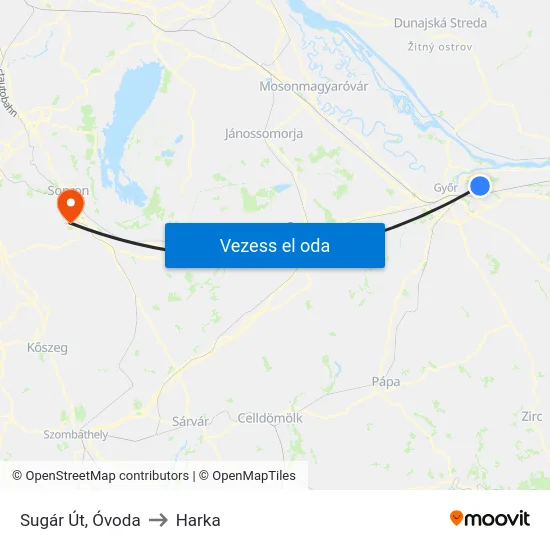 Sugár Út, Óvoda to Harka map