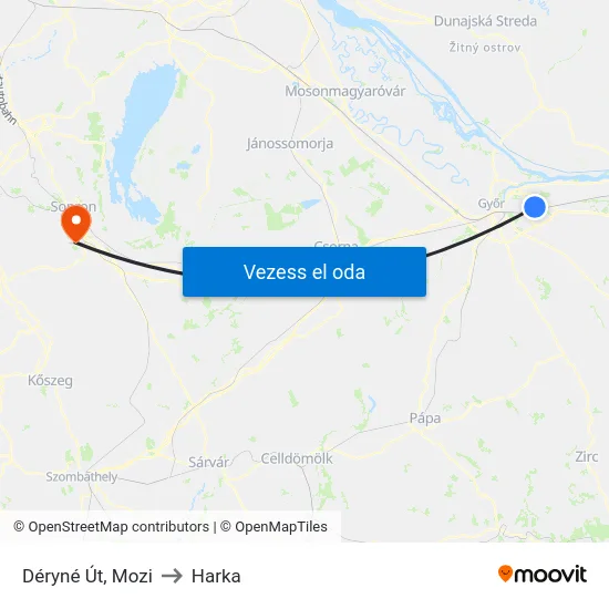 Déryné Út, Mozi to Harka map