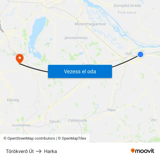 Törökverő Út to Harka map