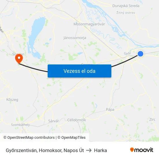 Győrszentiván, Homoksor, Napos Út to Harka map