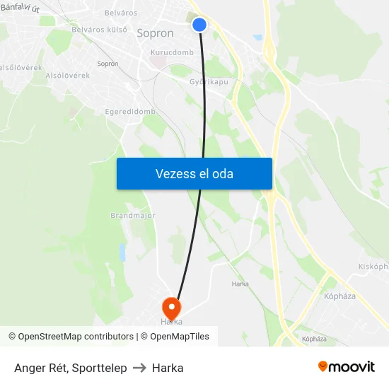 Anger Rét, Sporttelep to Harka map