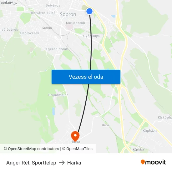 Anger Rét, Sporttelep to Harka map