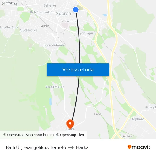 Balfi Út, Evangélikus Temető to Harka map