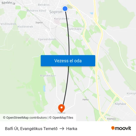 Balfi Út, Evangélikus Temető to Harka map