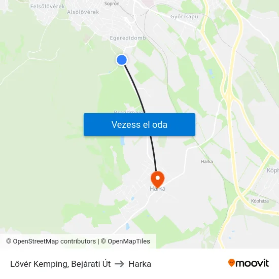 Lővér Kemping, Bejárati Út to Harka map