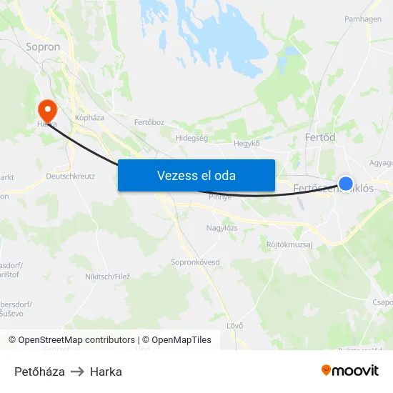 Petőháza to Harka map