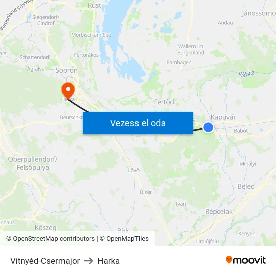 Vitnyéd-Csermajor to Harka map