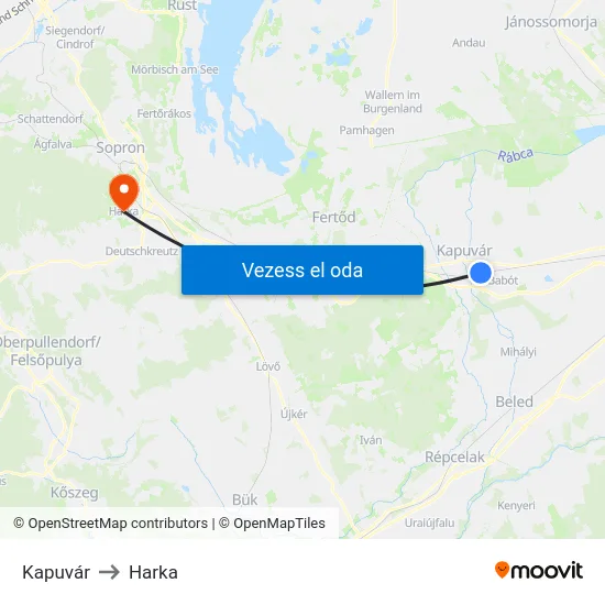 Kapuvár to Harka map
