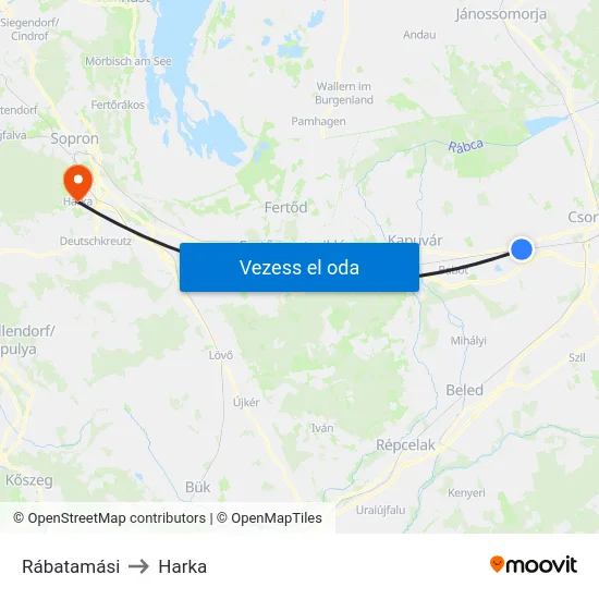 Rábatamási to Harka map