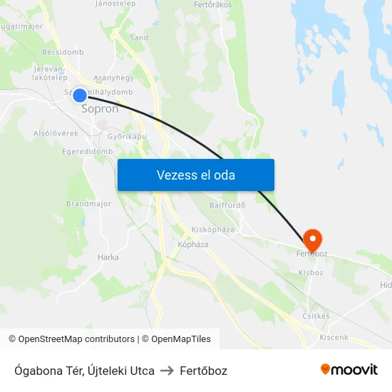 Ógabona Tér, Újteleki Utca to Fertőboz map