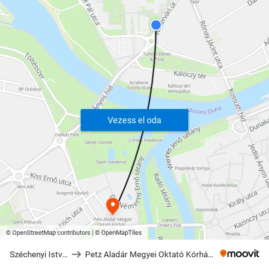 Széchenyi István Egyetem to Petz Aladár Megyei Oktató Kórház - Reumatológiai Osztály map