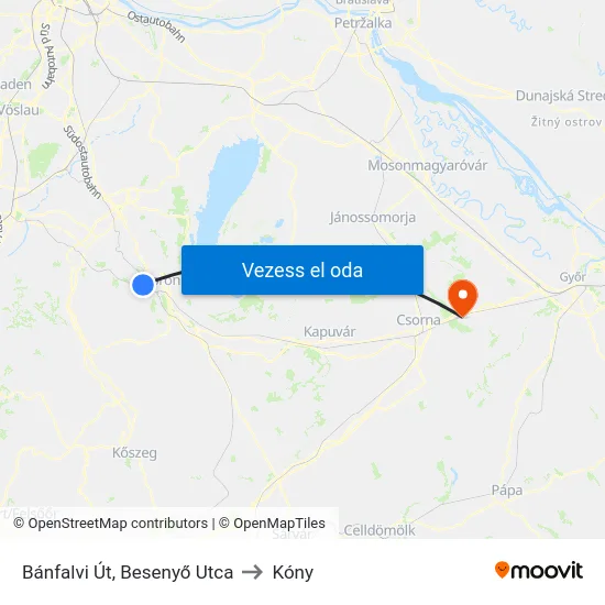 Bánfalvi Út, Besenyő Utca to Kóny map