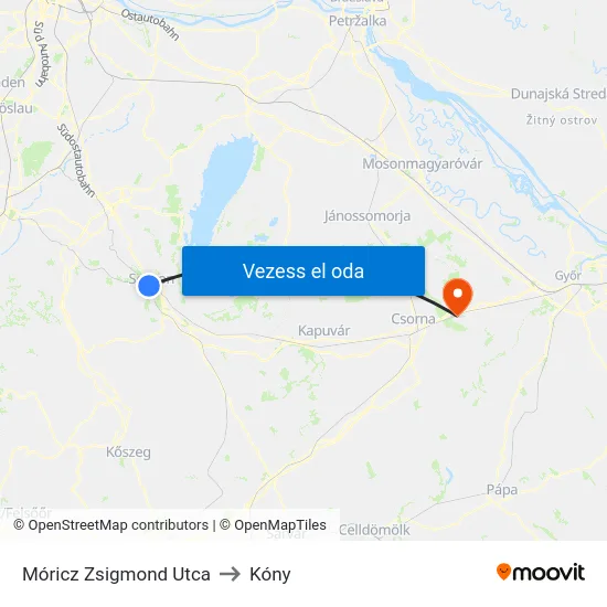 Móricz Zsigmond Utca to Kóny map