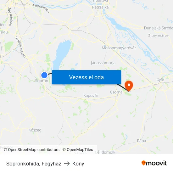 Sopronkőhida, Fegyház to Kóny map