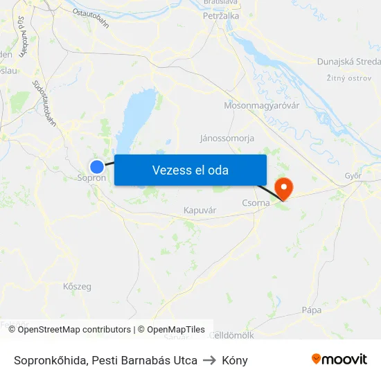 Sopronkőhida, Pesti Barnabás Utca to Kóny map