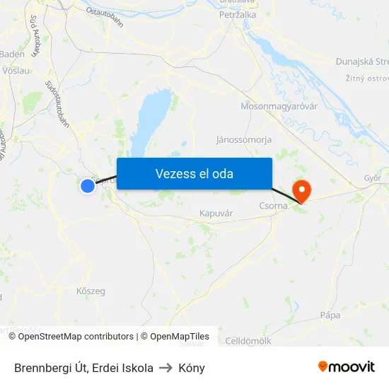 Brennbergi Út, Erdei Iskola to Kóny map