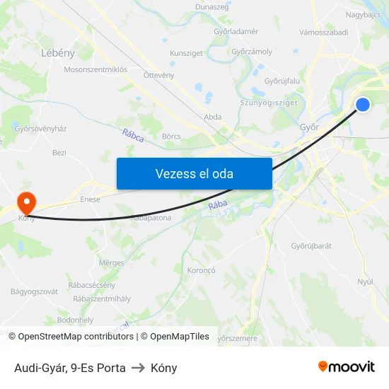 Audi-Gyár, 9-Es Porta to Kóny map