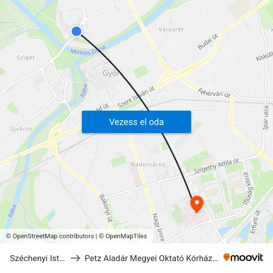 Széchenyi István Egyetem to Petz Aladár Megyei Oktató Kórház Gyermeksebészeti Osztály map