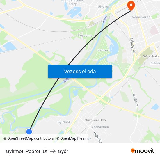 Gyirmót, Papréti Út to Győr map