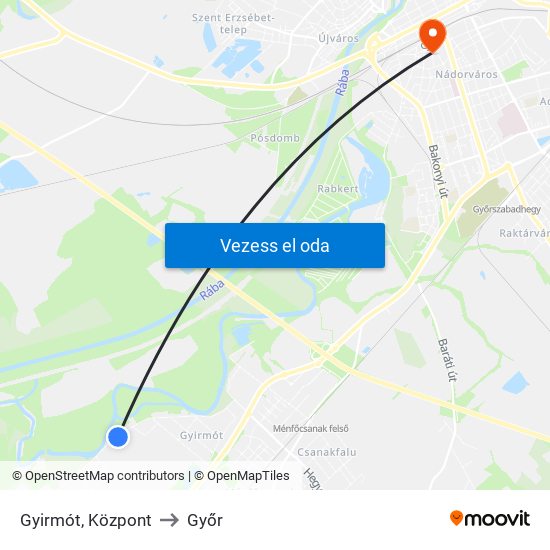 Gyirmót, Központ to Győr map