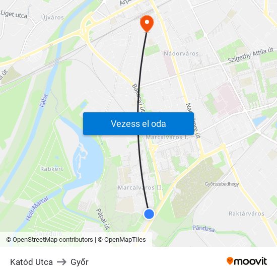 Katód Utca to Győr map