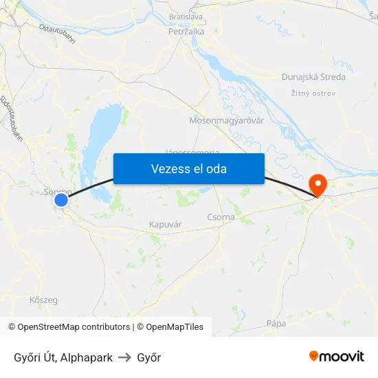 Győri Út, Alphapark to Győr map