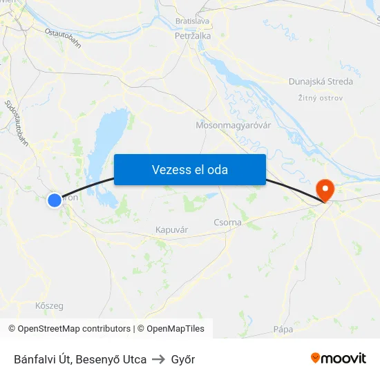 Bánfalvi Út, Besenyő Utca to Győr map