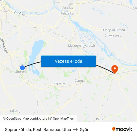 Sopronkőhida, Pesti Barnabás Utca to Győr map